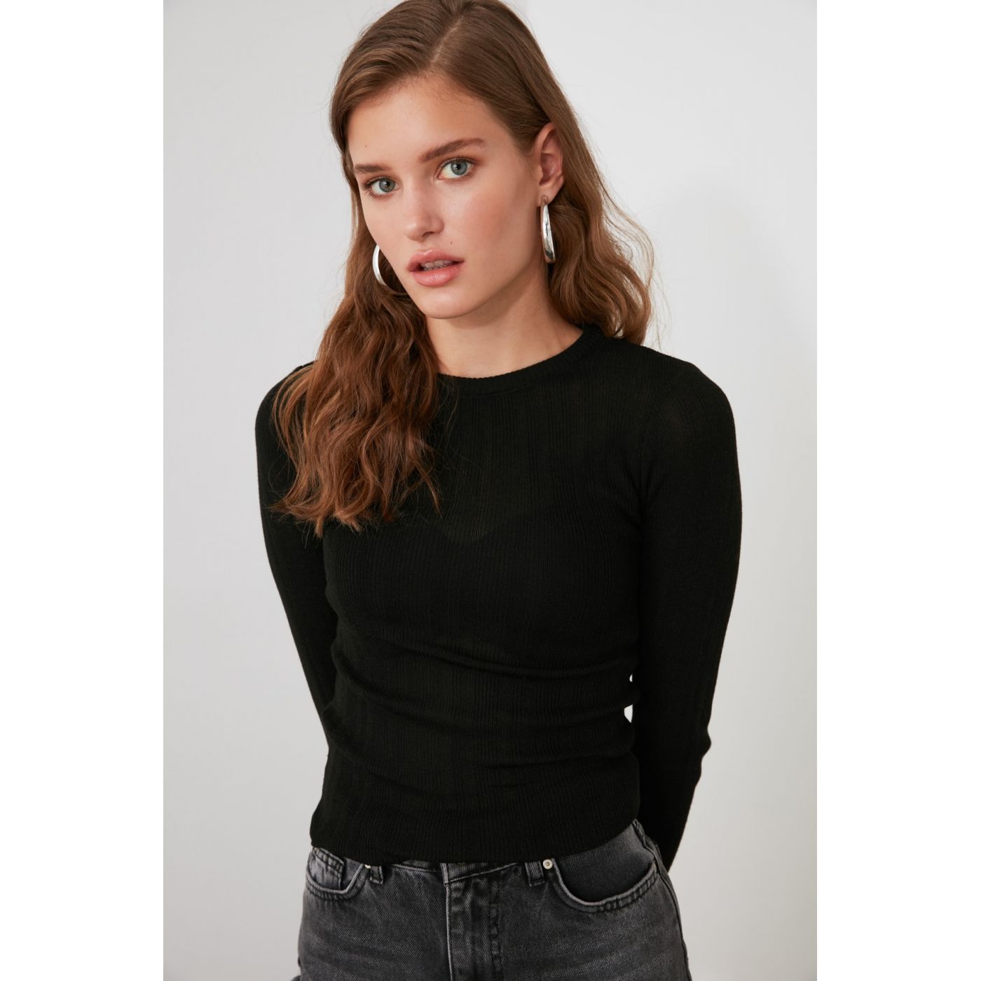Trendyol Black Sleeves Detailed Knit sweater
