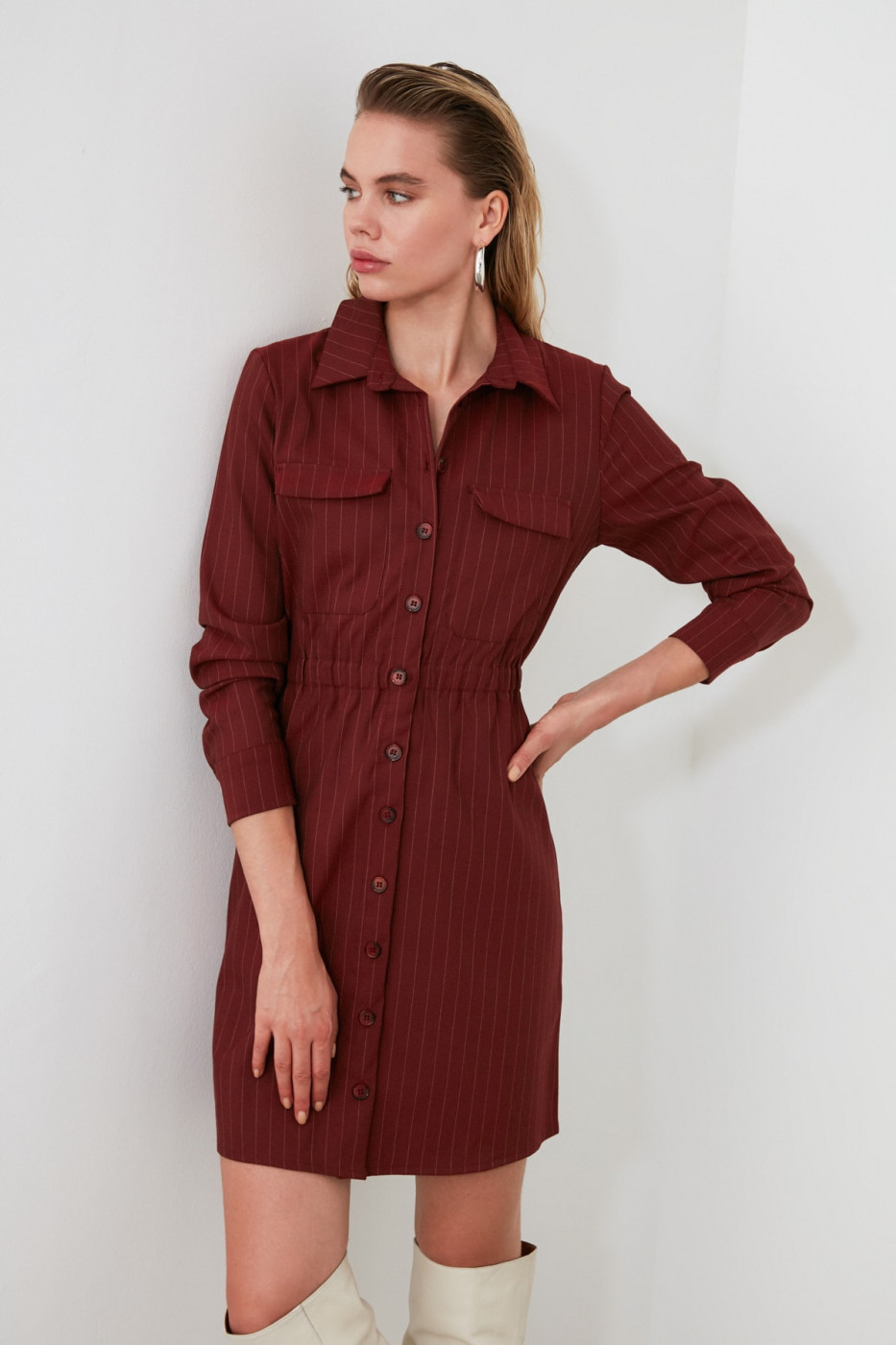 Trendyol Red Striped Shirt Dres