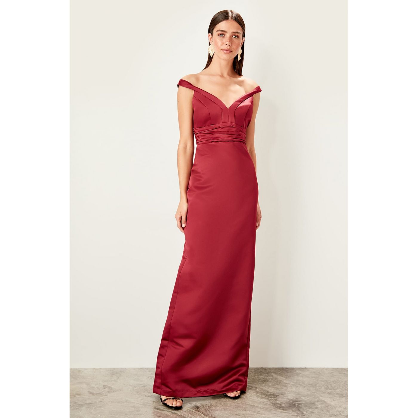 Trendyol Burgundy Drape detailed evening dress