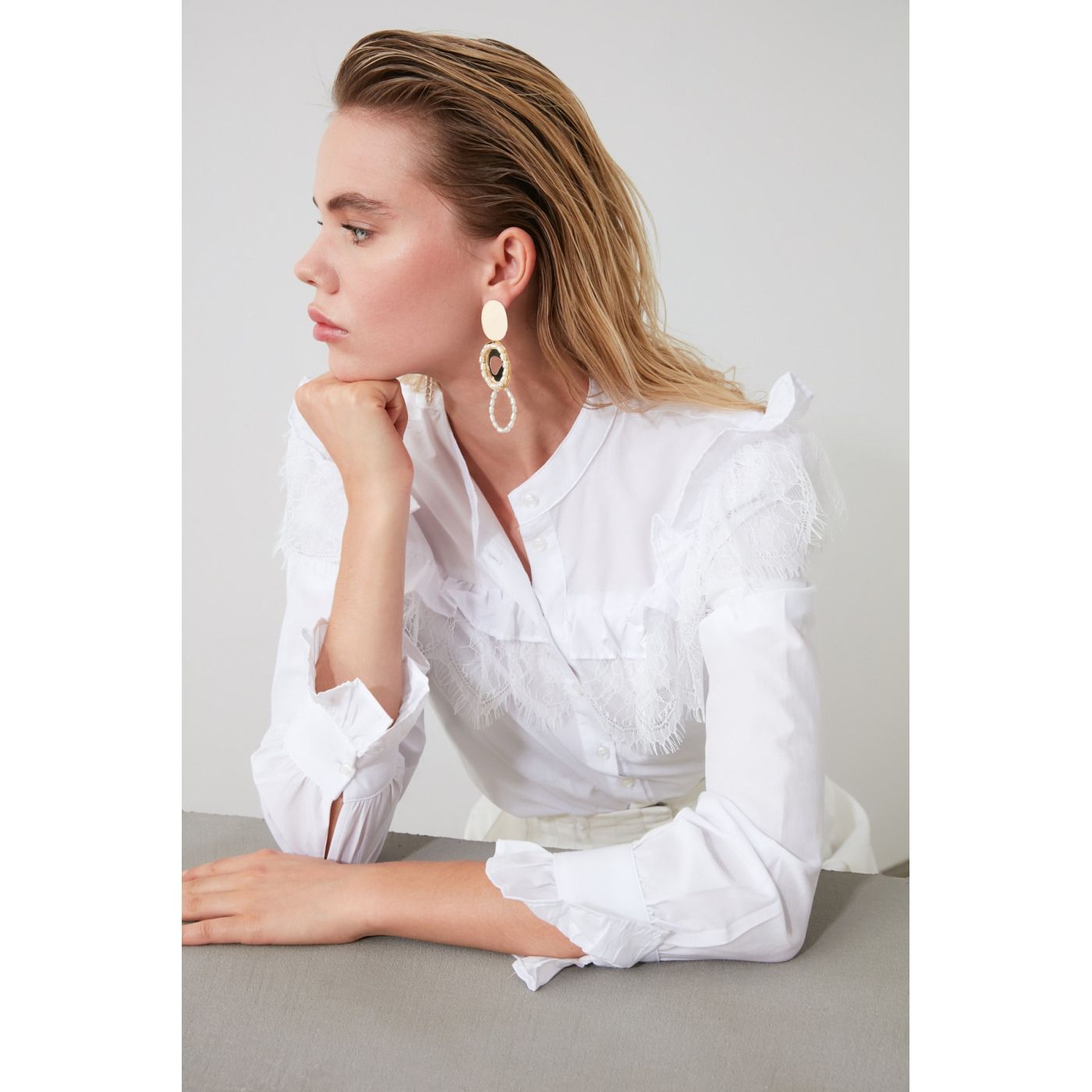 Trendyol White Frilled Shirt