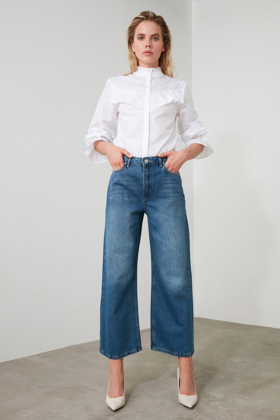 Trendyol Blue High Waist Culotte Jeans
