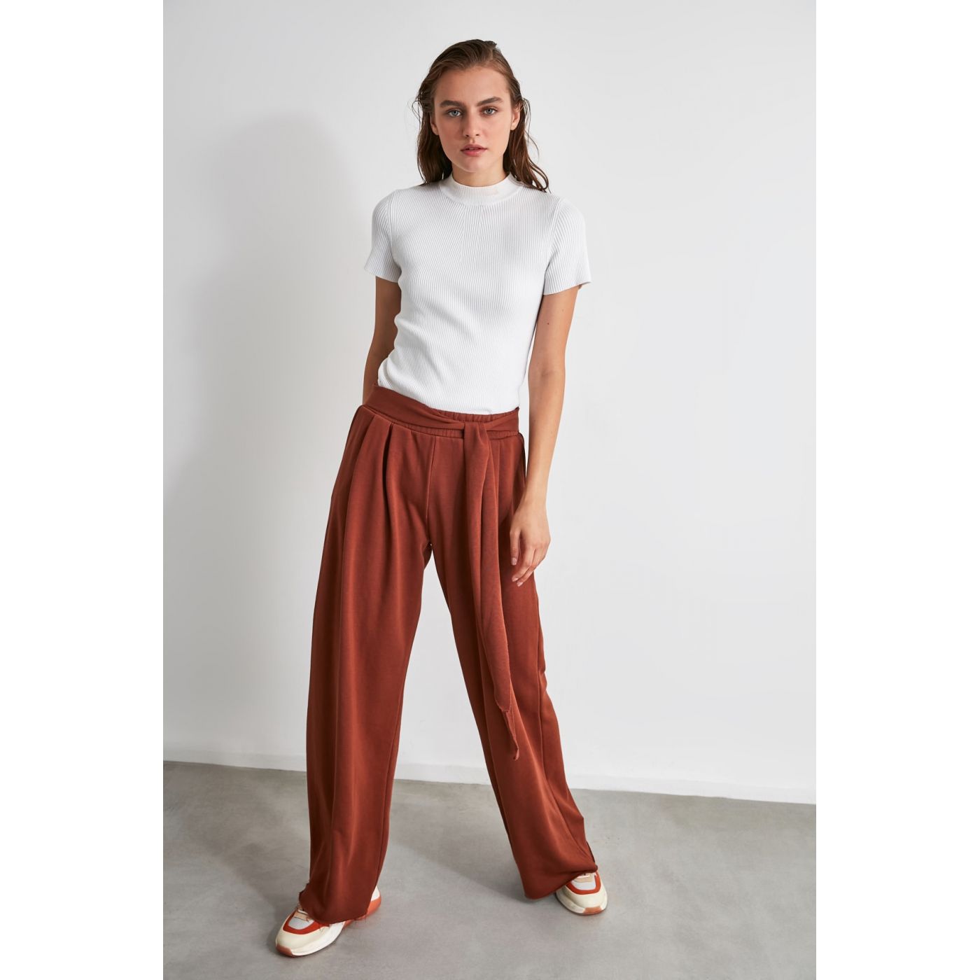 Trendyol Brown Wide Leg Knitted Tracksuit bottom