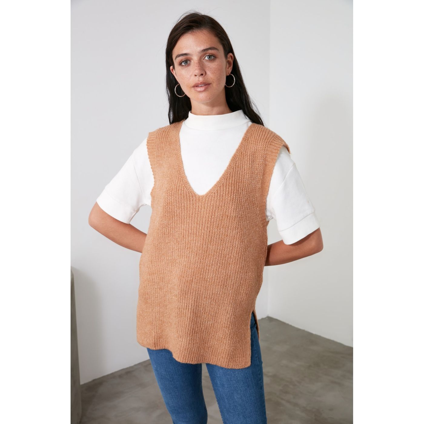 Trendyol Camel Knitwear Vest Blouse