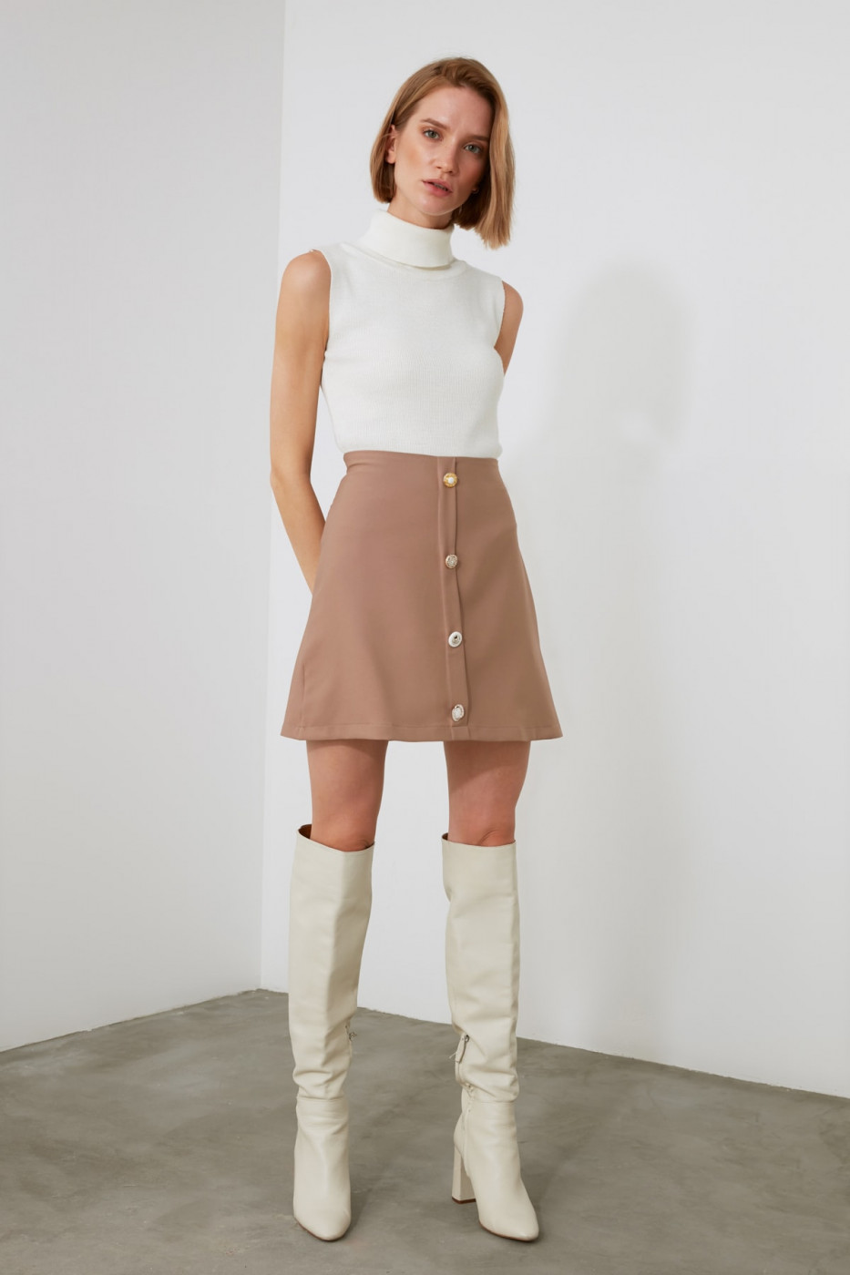 Trendyol Mink Button Skirt