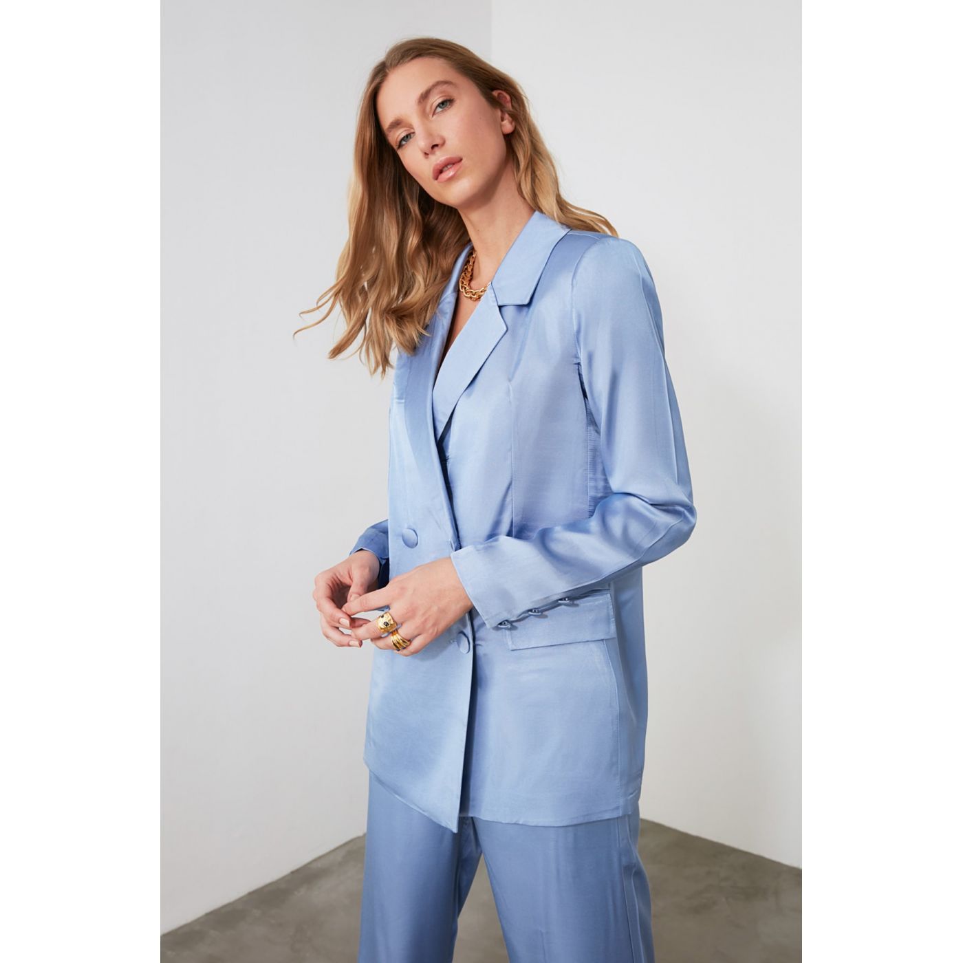 Trendyol Blue Button Jacket