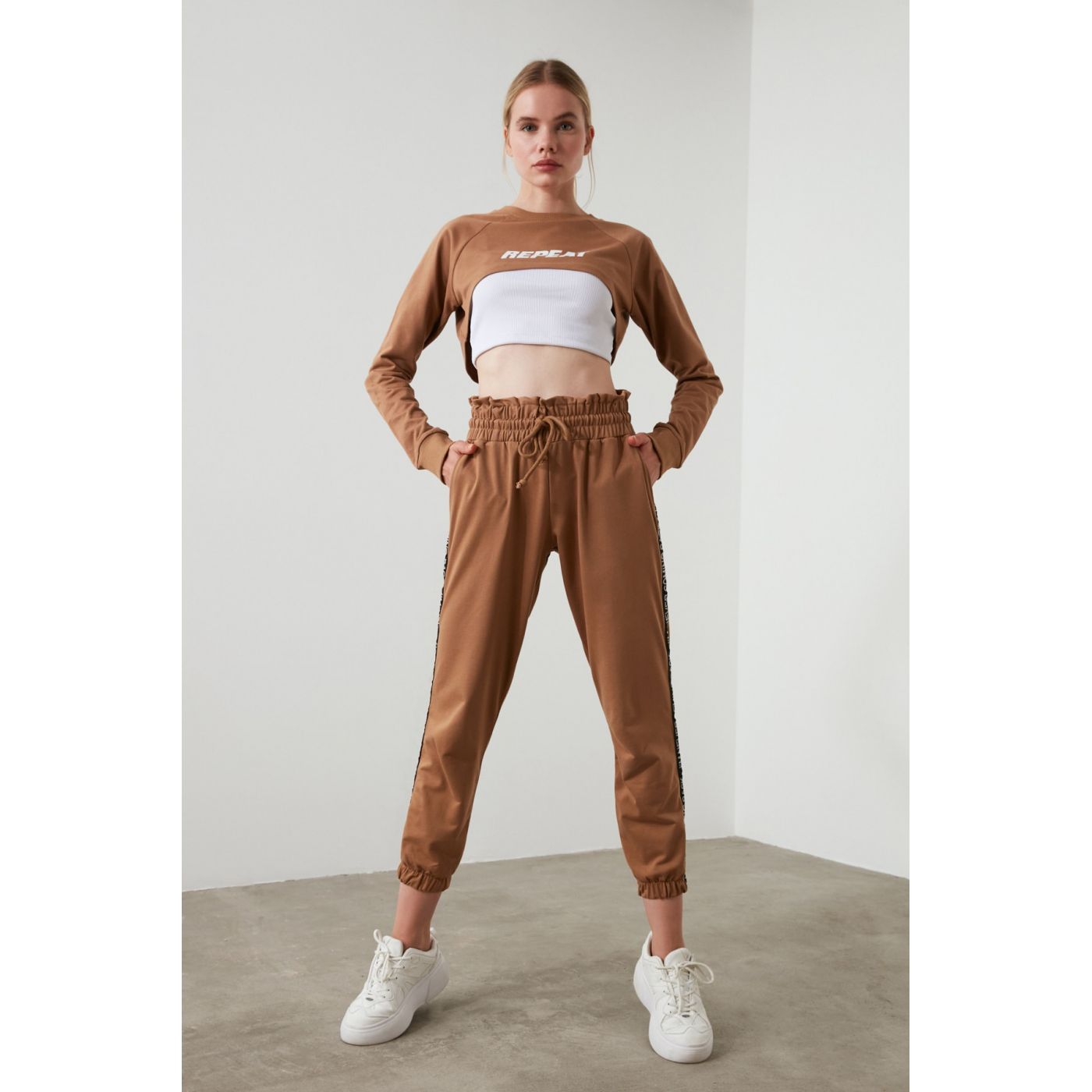 Trendyol Camel Paperbag Sports Tracksuit bottom