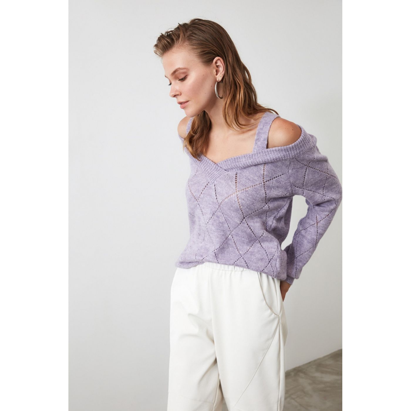 Trendyol Lila Shoulder Outdoor Hanger Knitwear Sweater