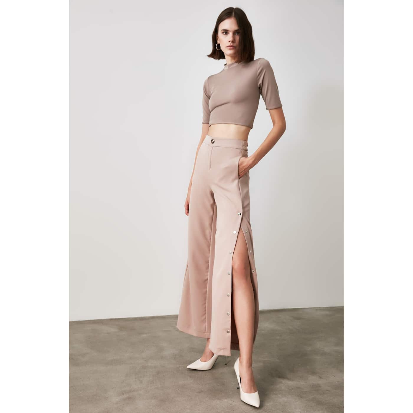 Trendyol Mink Button Detailed Pants