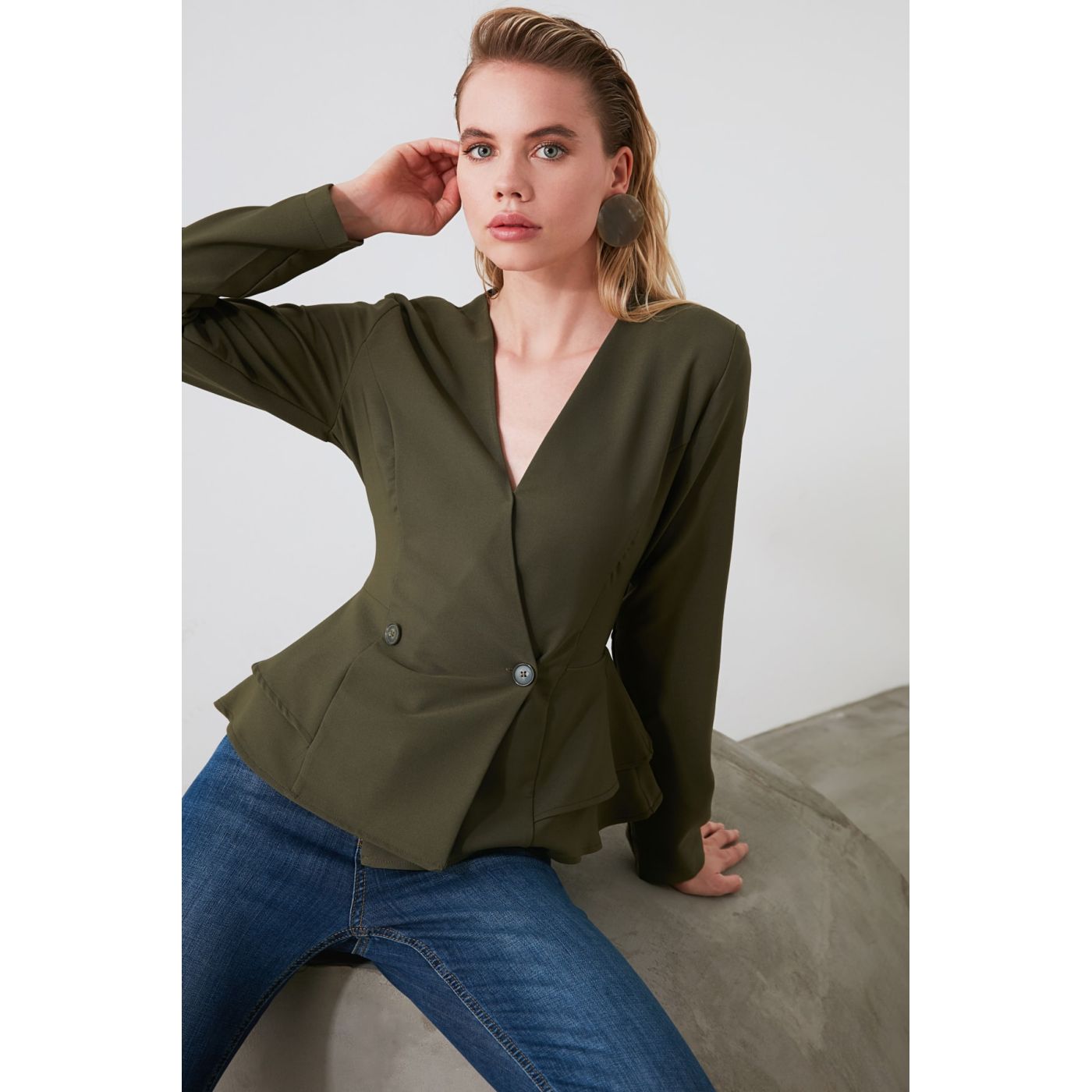 Trendyol Khaki Button Blouse