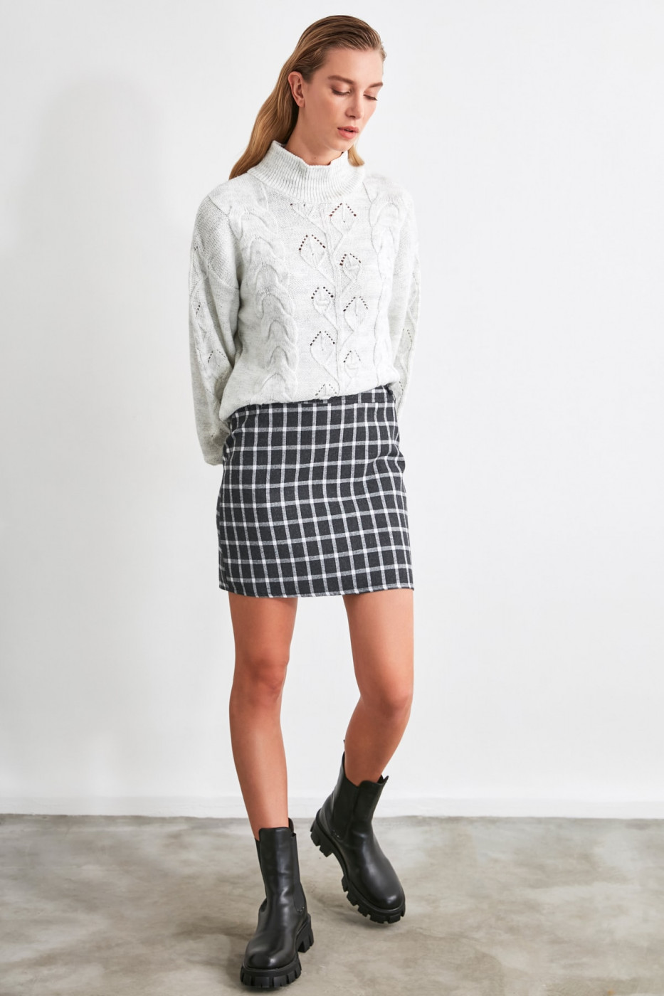 Trendyol Black Plaid Skirt
