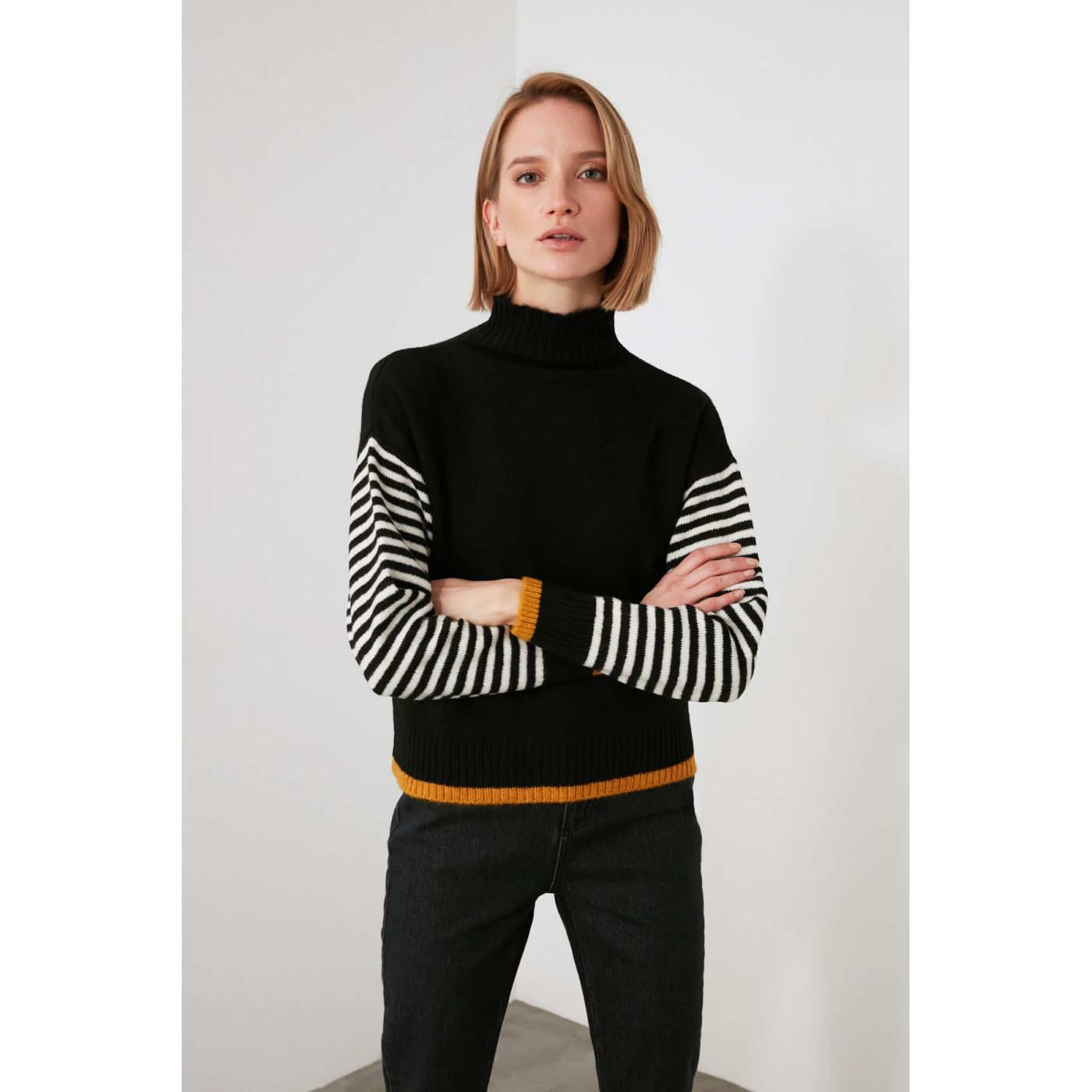 Trendyol Black Striped Knitwear Sweater