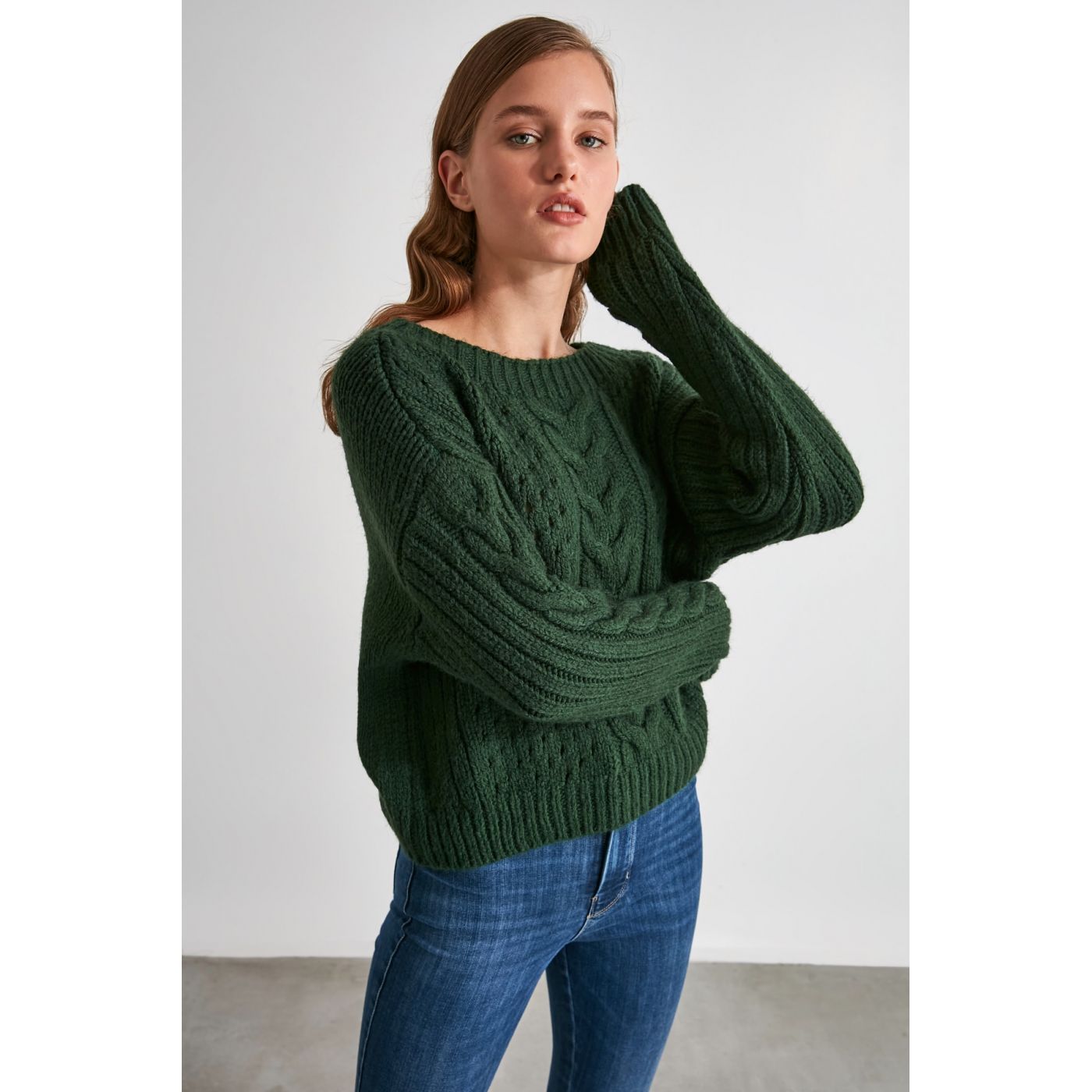 Trendyol Emerald Green Knitting Detailed Knitsweater