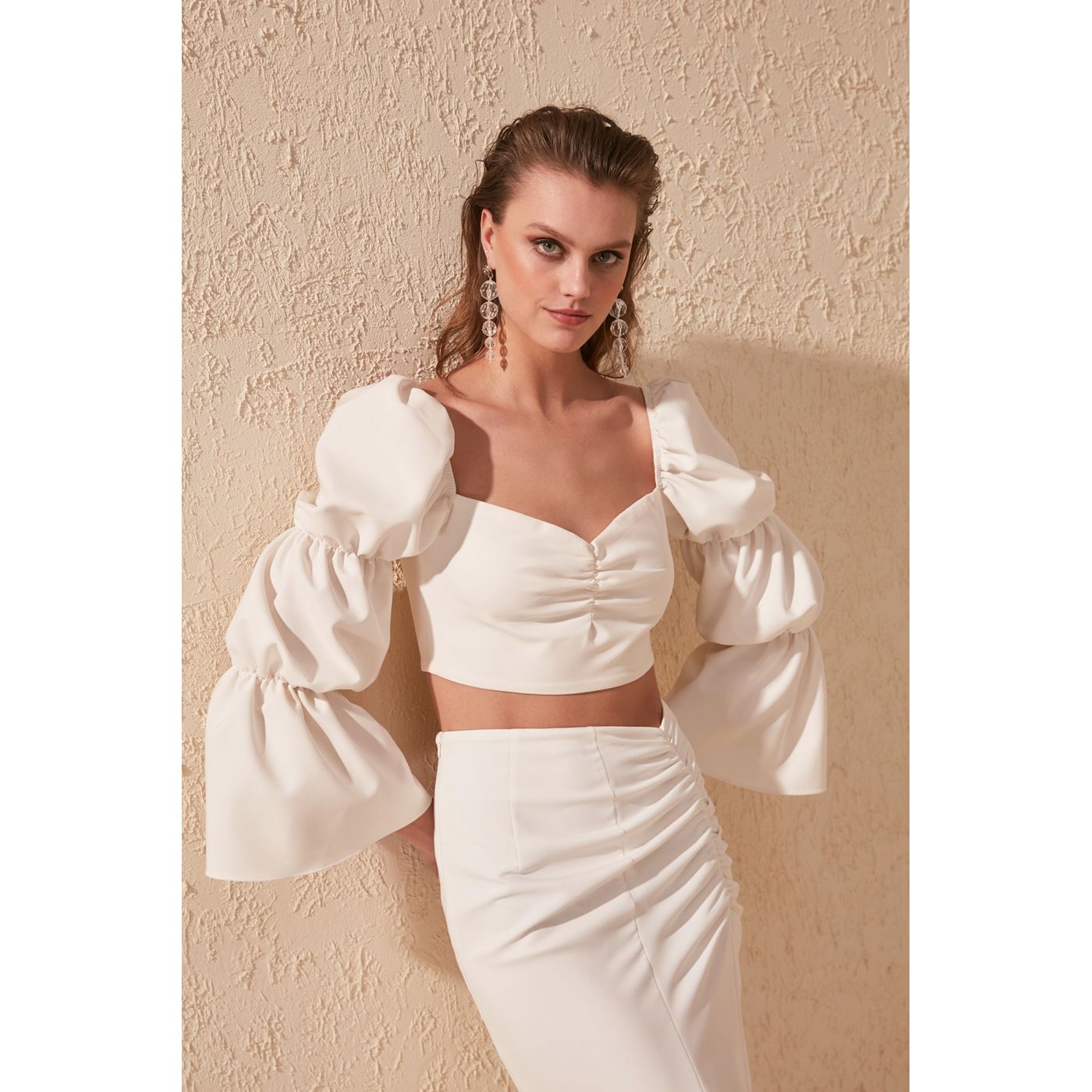 Trendyol Ekru Drapeli Blouse