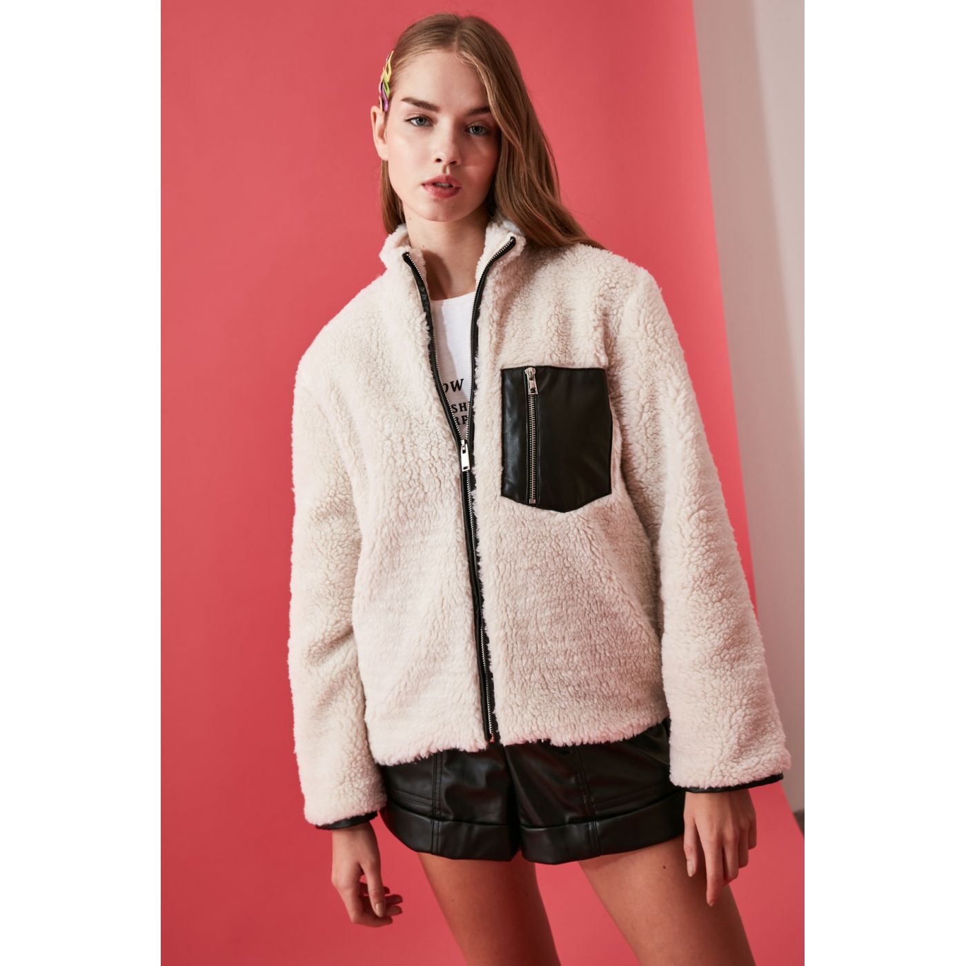 Trendyol Ekru Leather detailed Mont