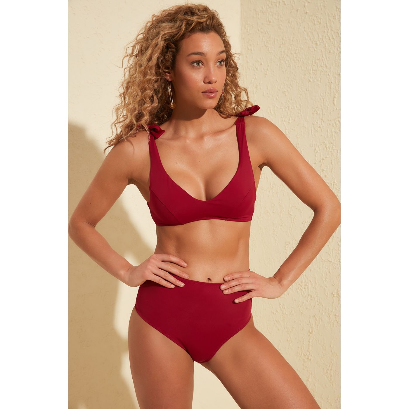 Trendyol Burgundy High Waist Bikini bottom