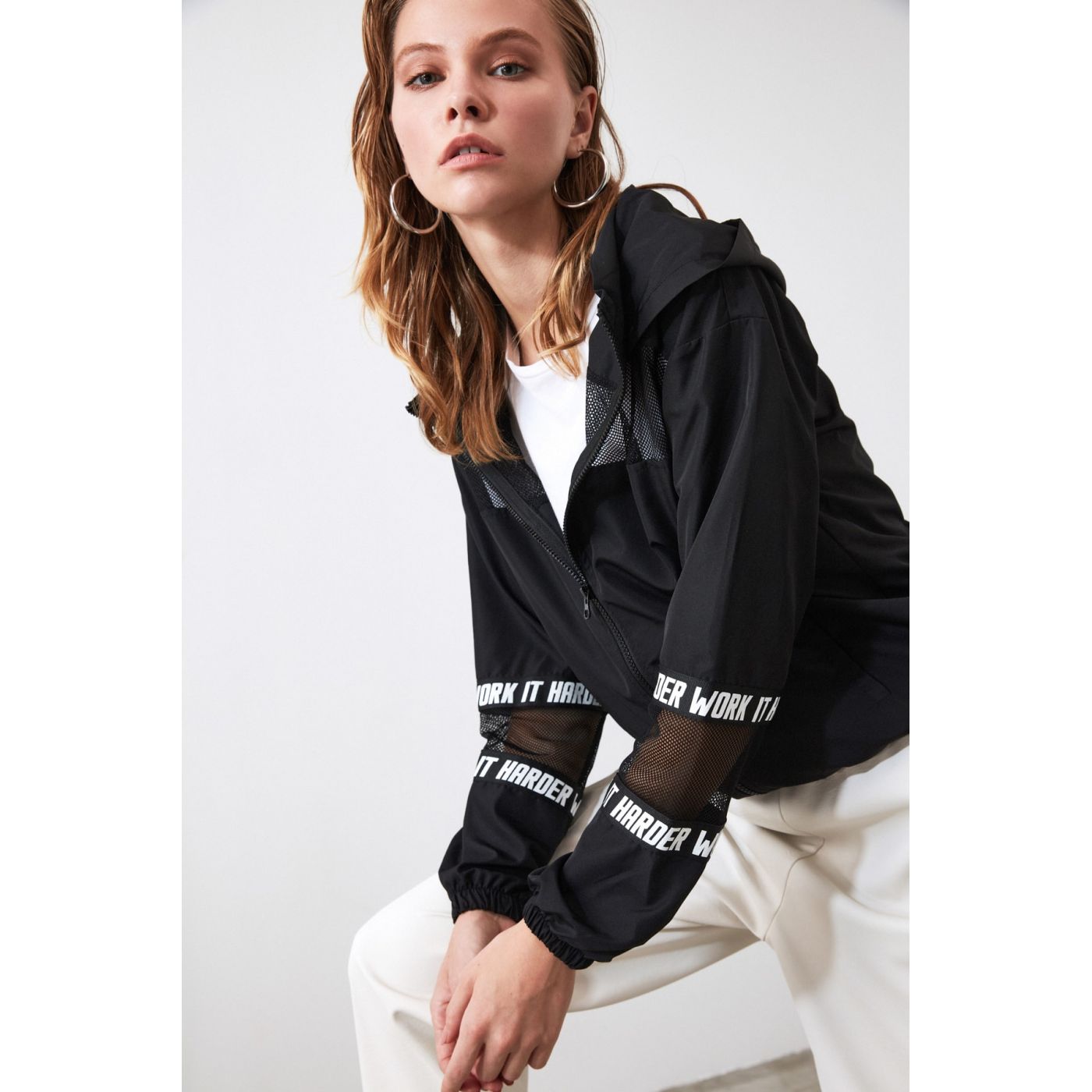 Trendyol Black Hooded File Detail Thin Coat