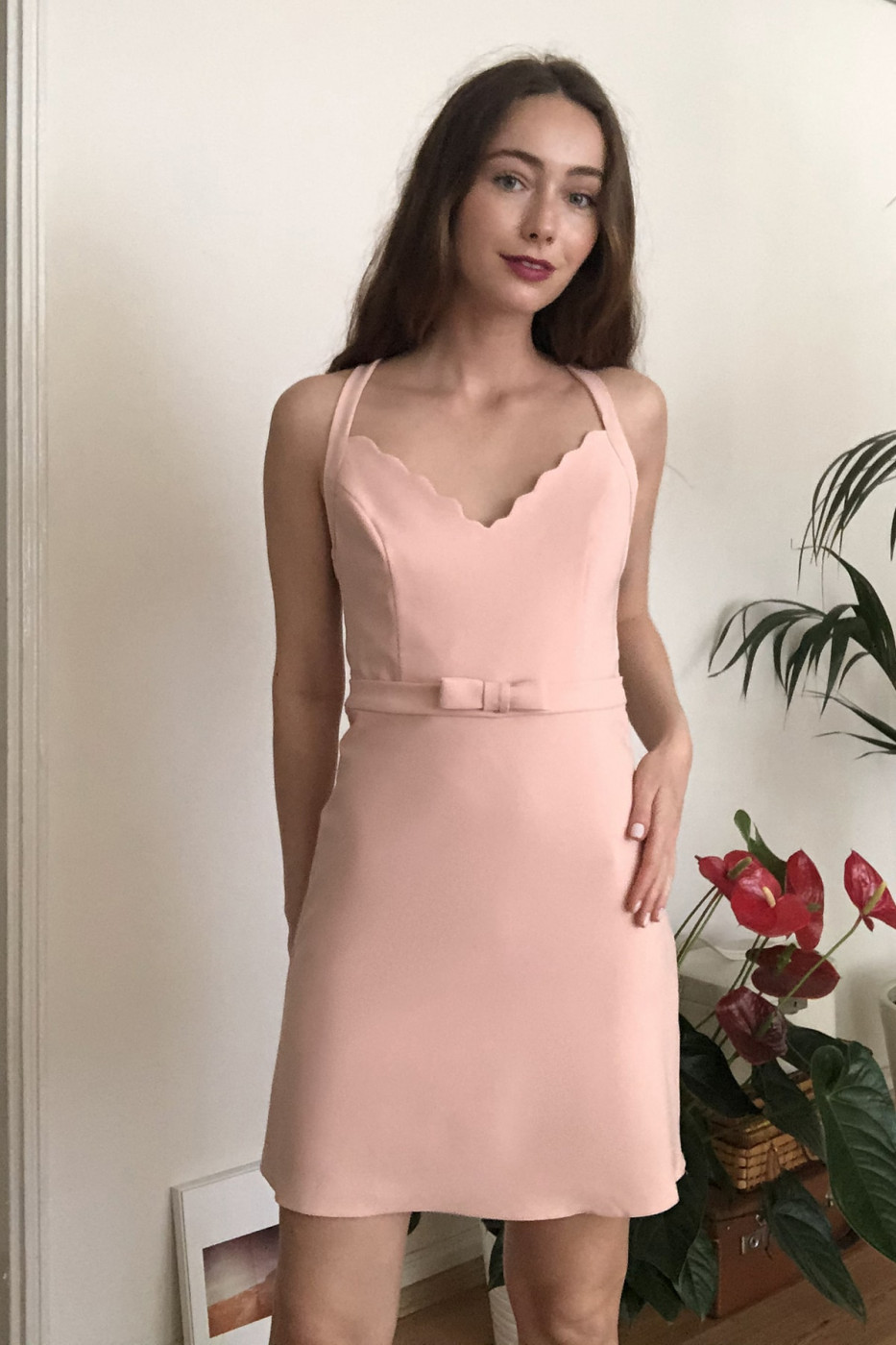 Trendyol Powder Collar Laser Cutting Belt Detailed Dress