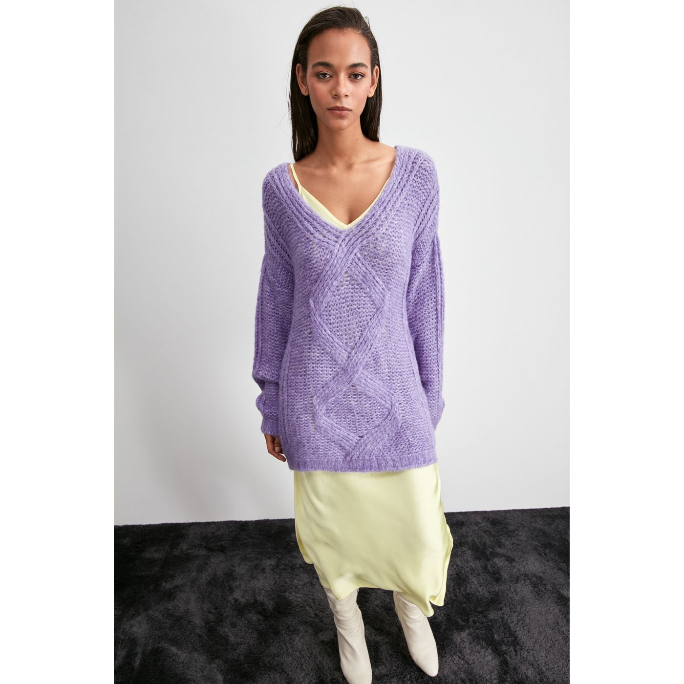 Trendyol Purple Knitted Detailed Knitwear Sweater