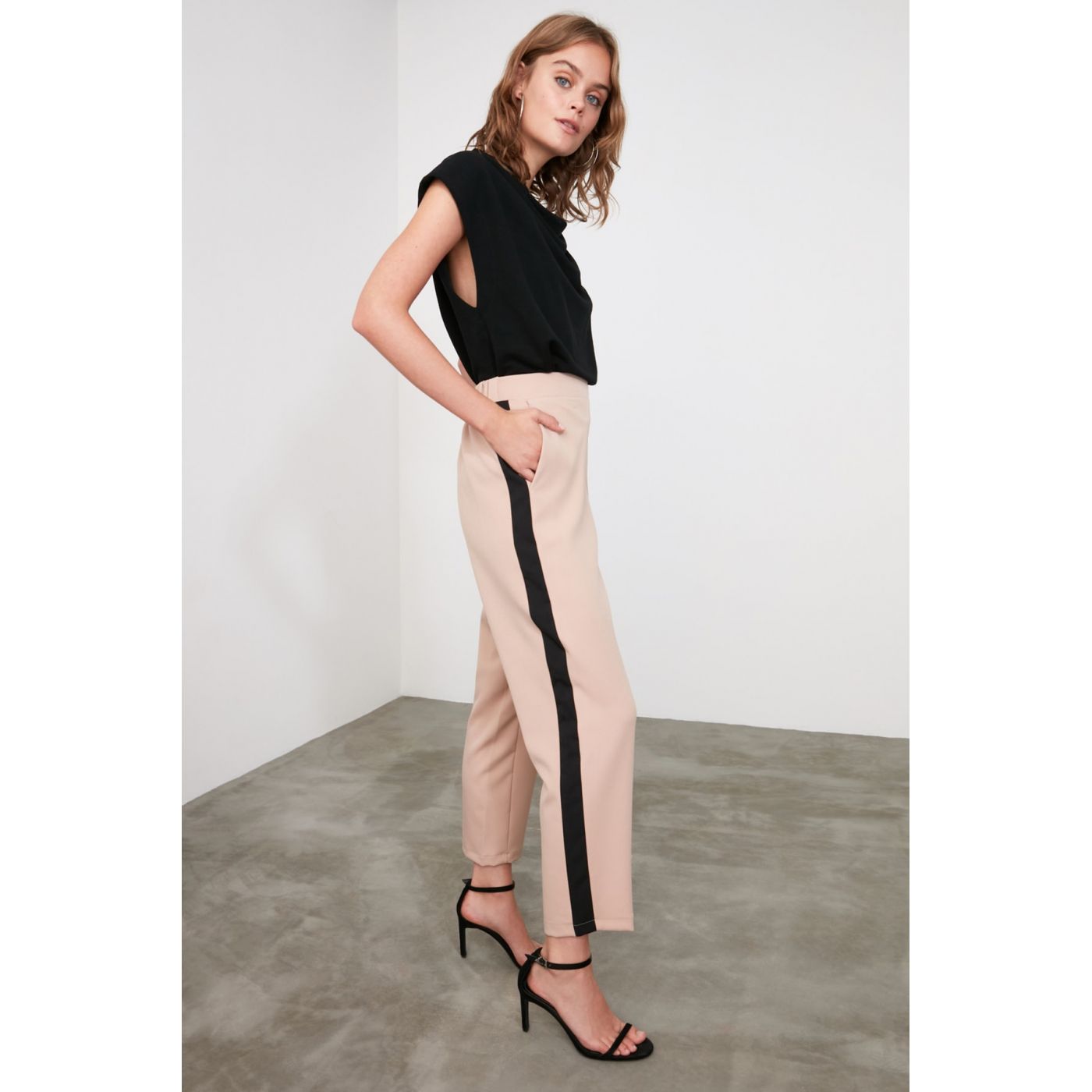 Trendyol Camel Side Striped Trousers