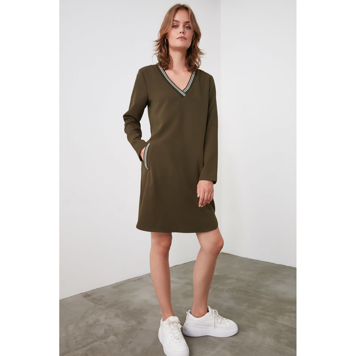 Trendyol Khai Neckline and Pocket Detailing Dress
