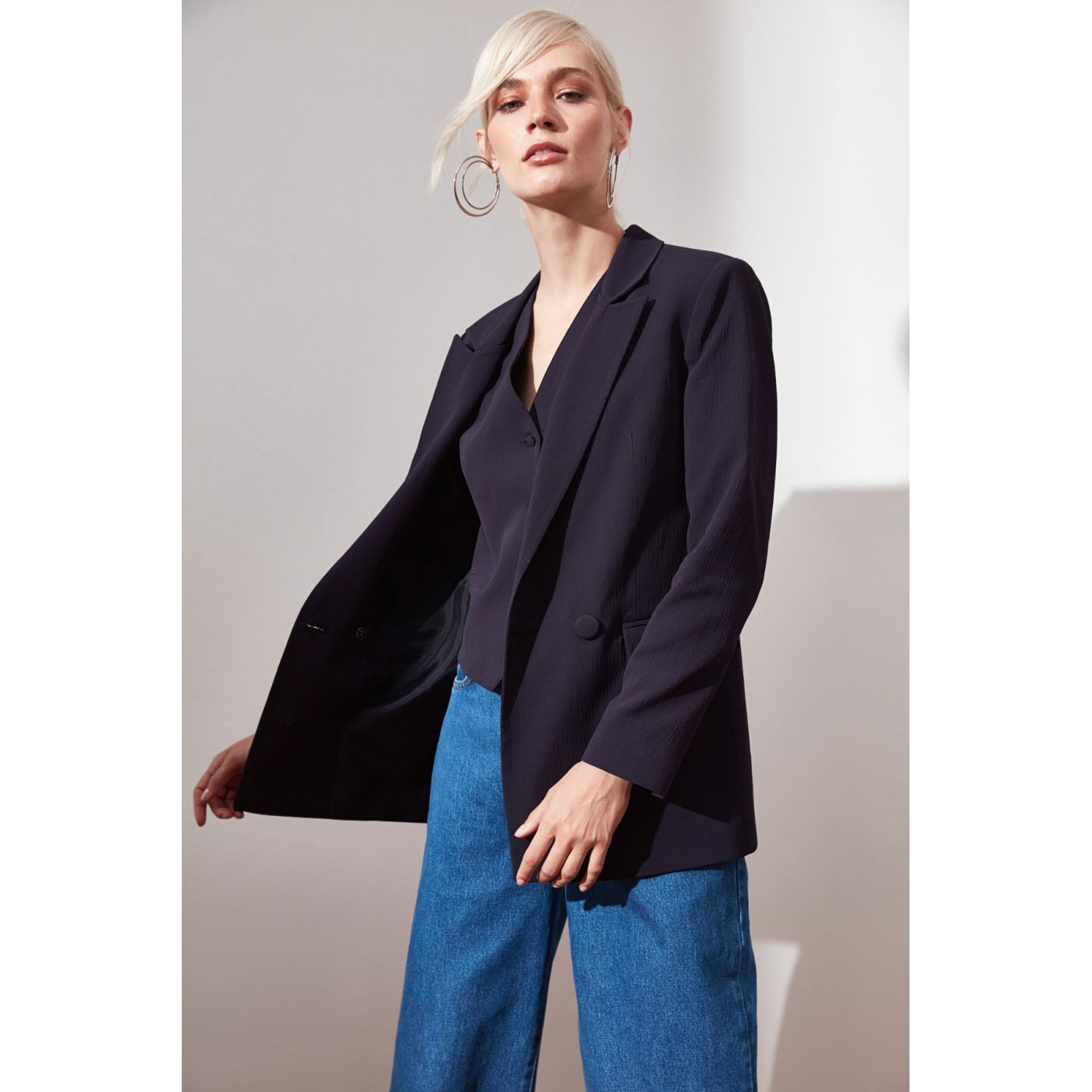 Trendyol Navy Button Detailed Jacket