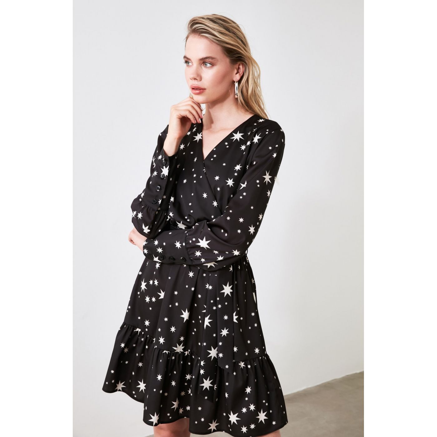Trendyol Black Belt Patterned Dress