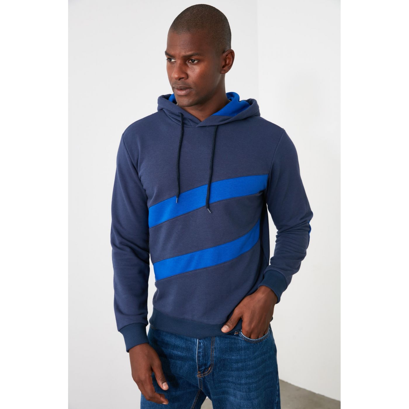 Trendyol New Sweatshirt With Navy Men PanelHood