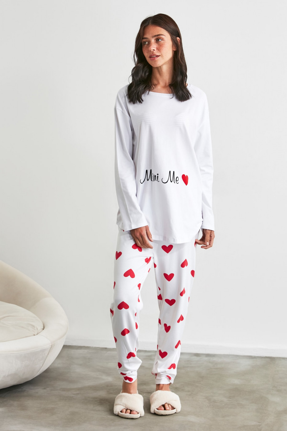 Trendyol White Heart Care Knitted Majama Pajama Set