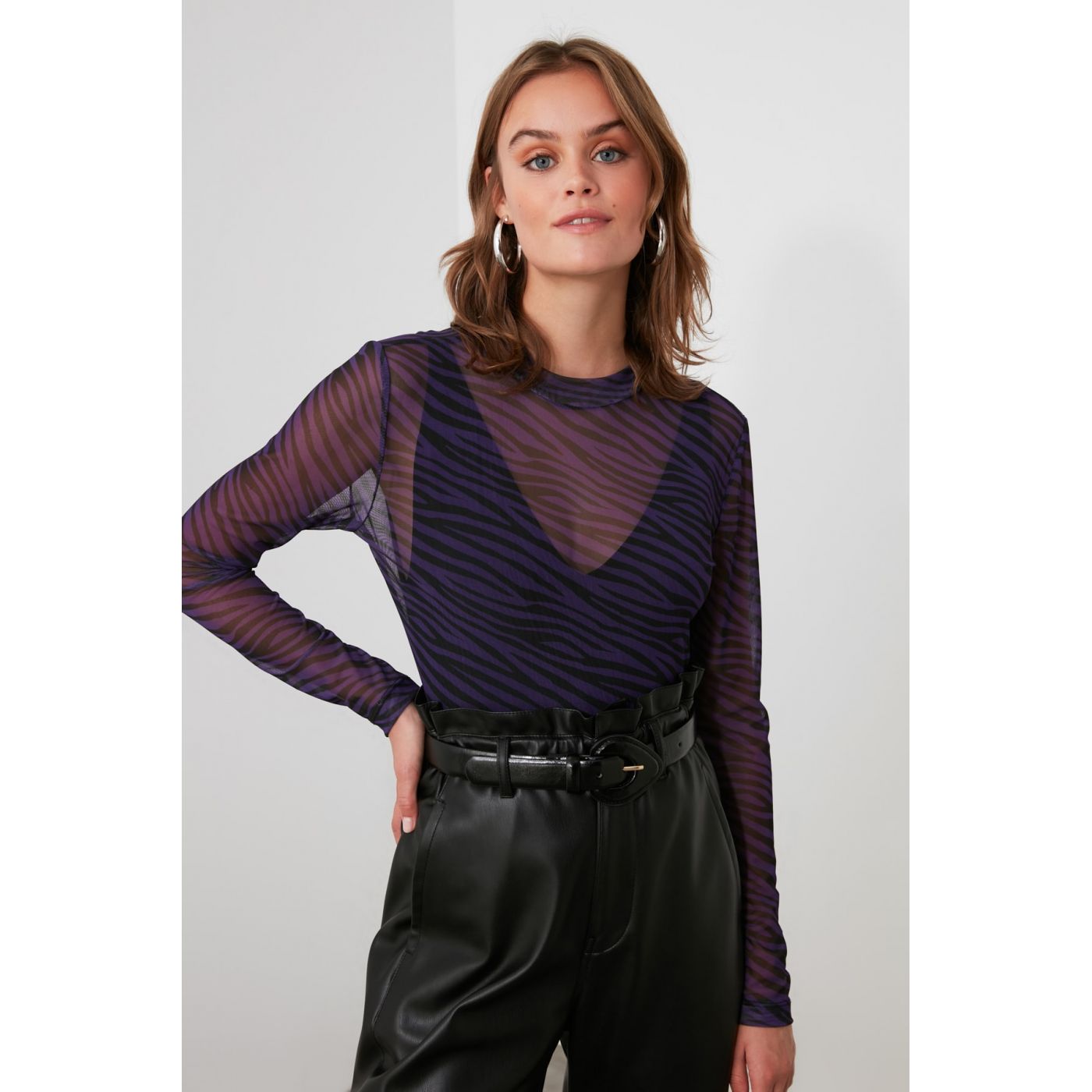 Trendyol Purple Zebra Pattern Tulle Knitted Blouse