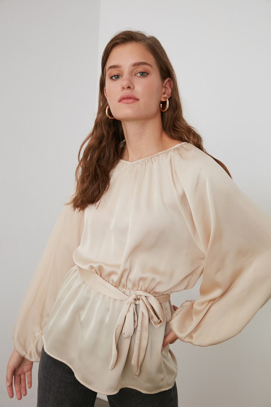Trendyol Mink Waist Gathered Blouse