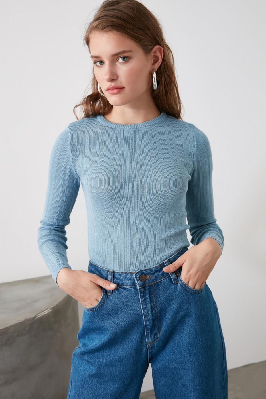 Trendyol Blue Sleeves Detailed Knit sweater