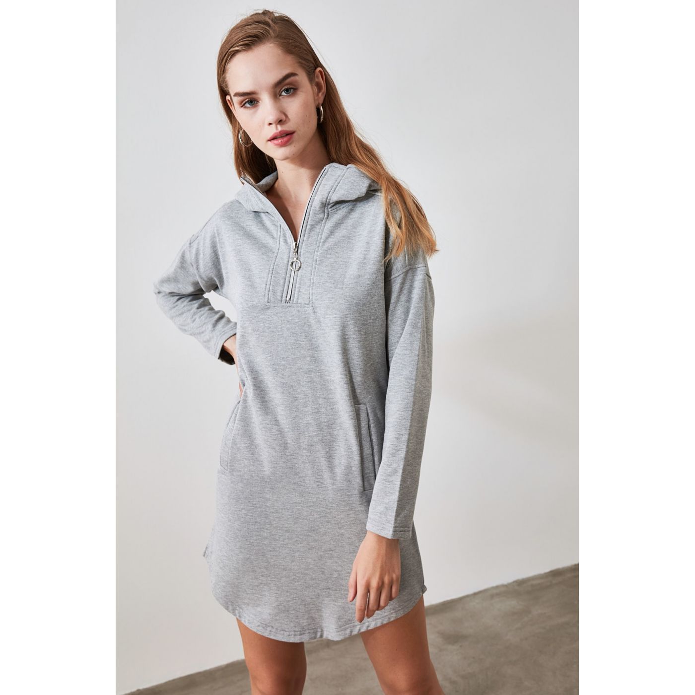 Trendyol Grey Zipper Detailed Knitted Dress
