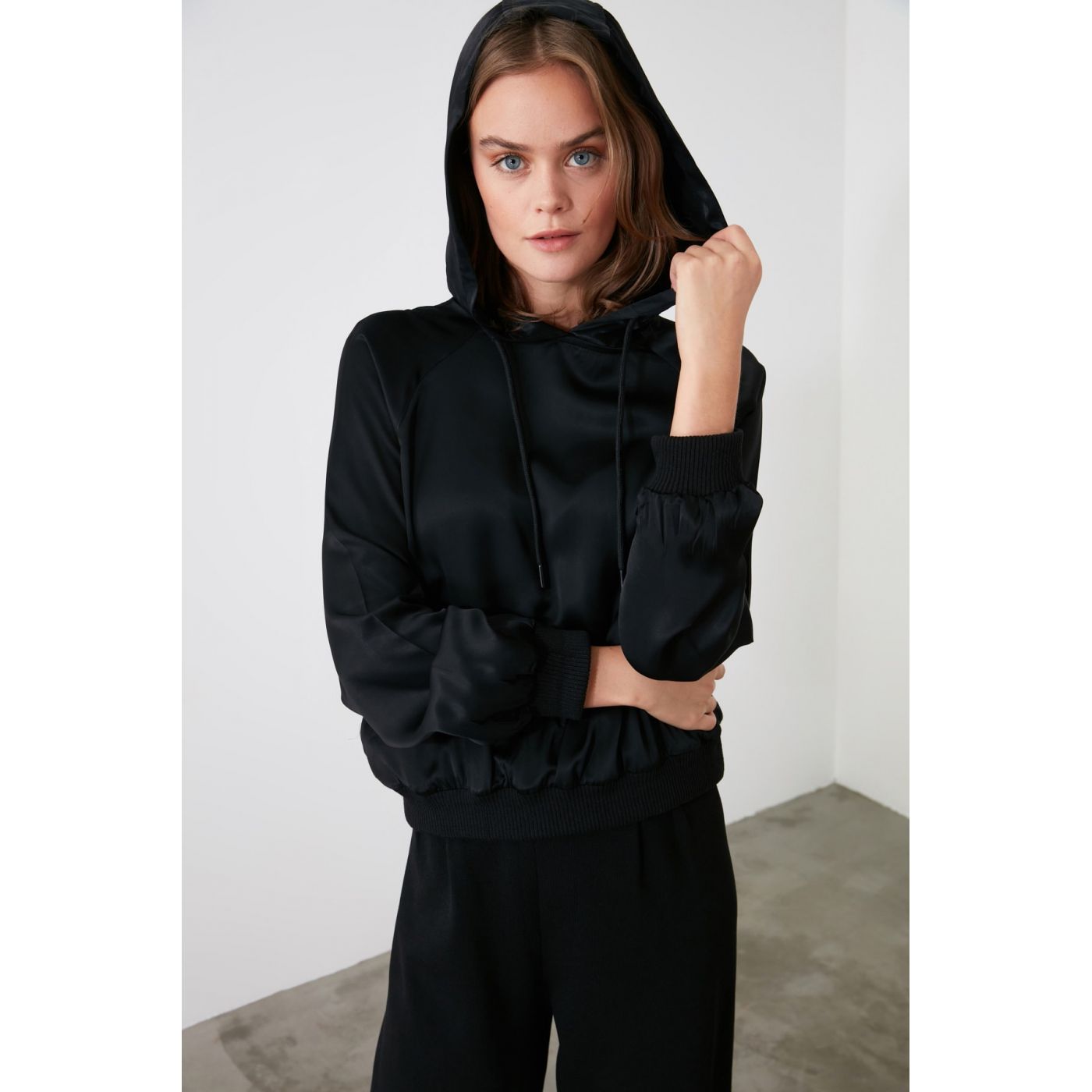 Trendyol Black Hooded Blouse