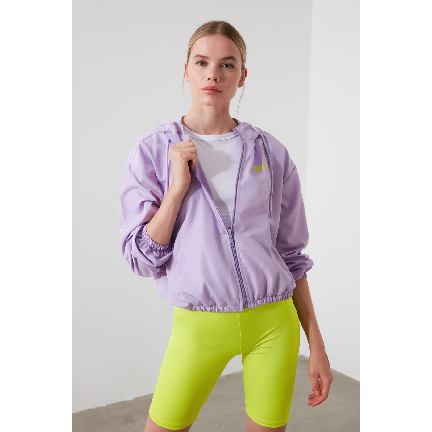 Trendyol Lila Hooded Slogan Detailed Thin Coat