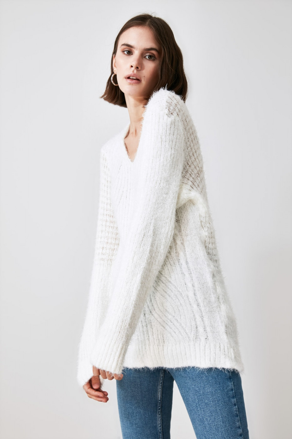 Trendyol Ekru Beard Yarn KnitTed Knitted Knitwear Sweater