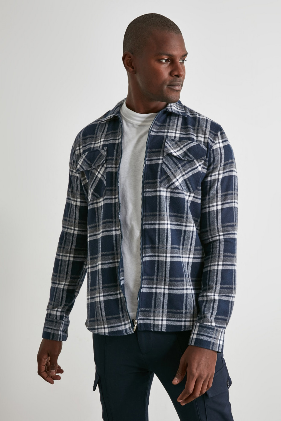 Trendyol Navy Men's Double Pocket Zip Regular Jacket Shirt