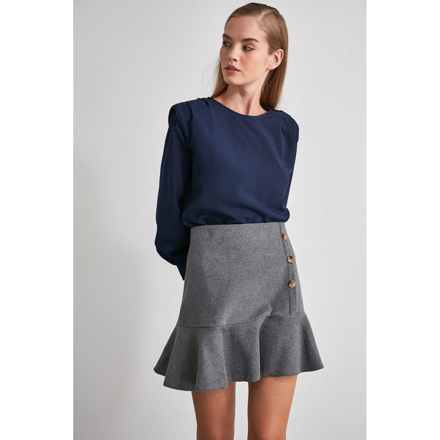 Trendyol Anthracite Flywheel Plaid Skirt