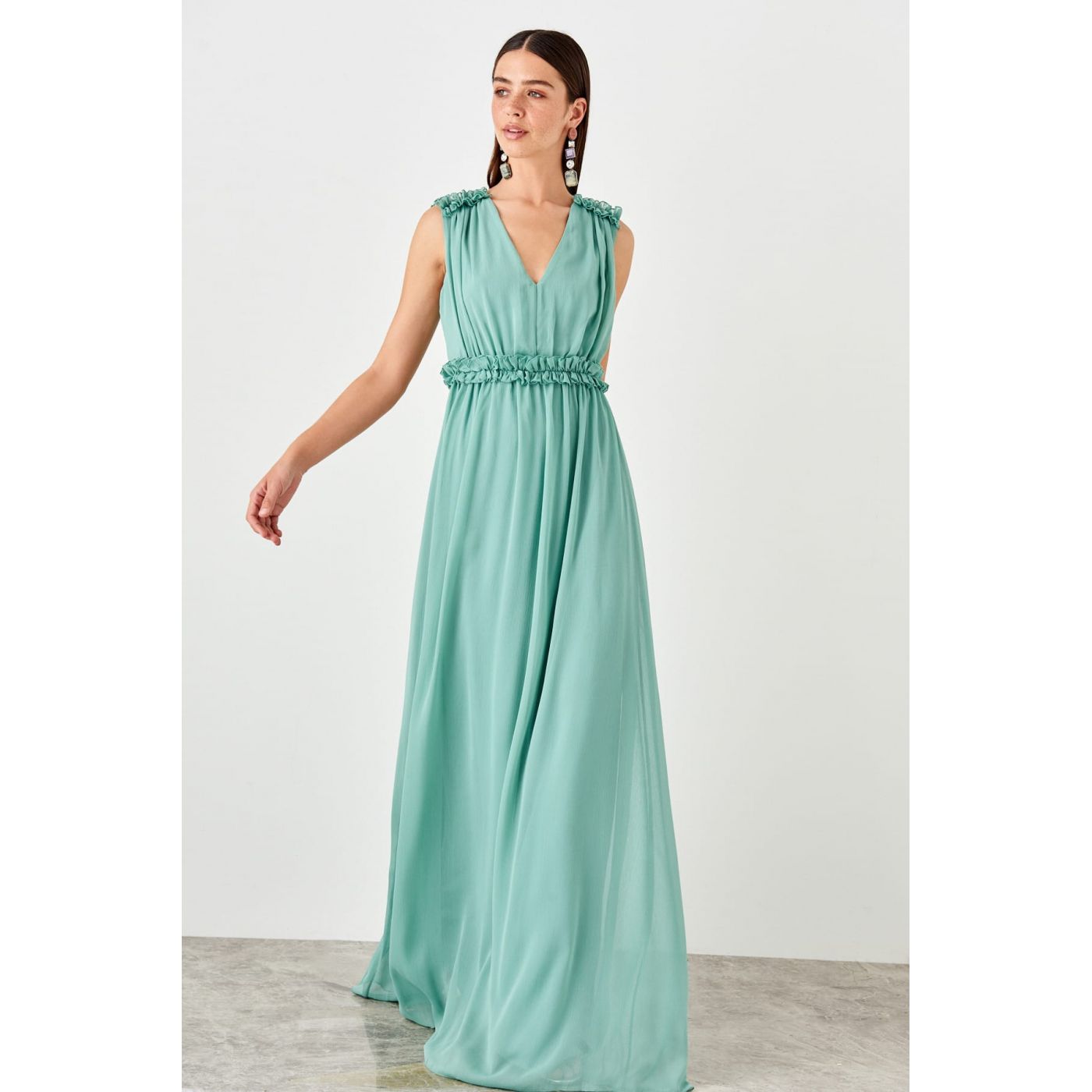 Trendyol Green shoulder detailed evening dress