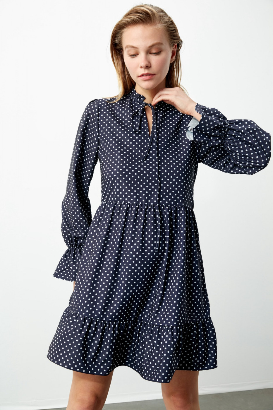Trendyol Navy Polka Dot Detail Dress