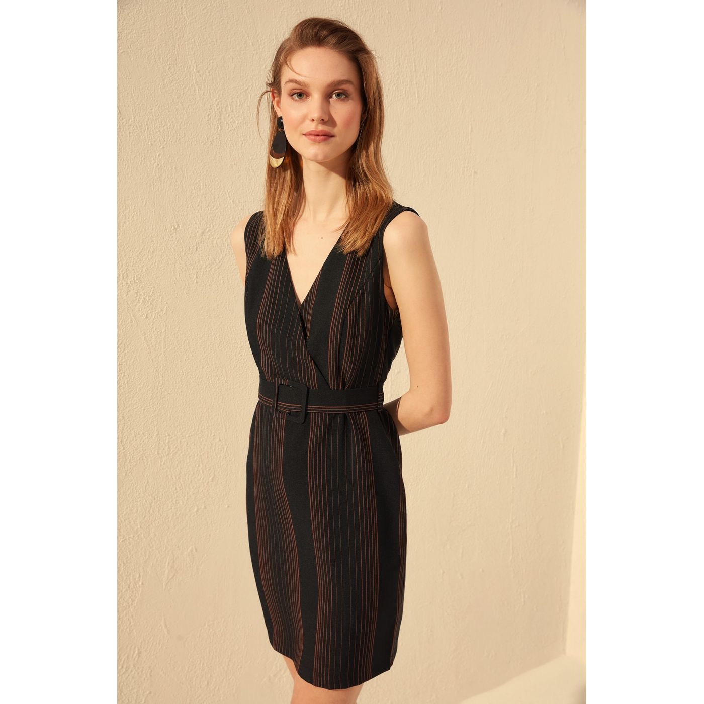 Trendyol Black Belted Striped Dress