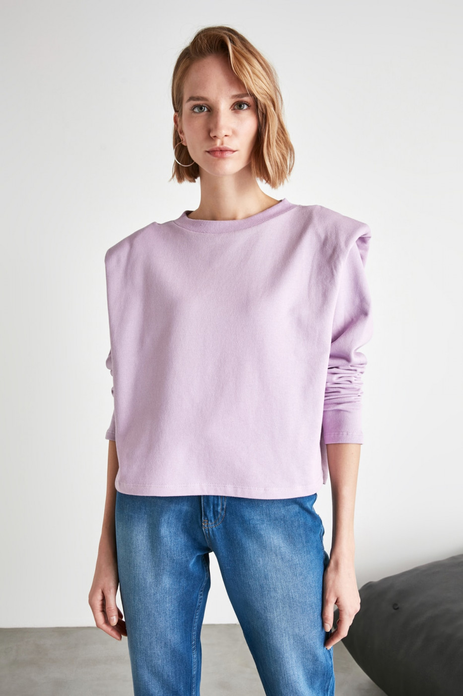 Trendyol Lila Shoulder Detailed Knitted Sweatshirt