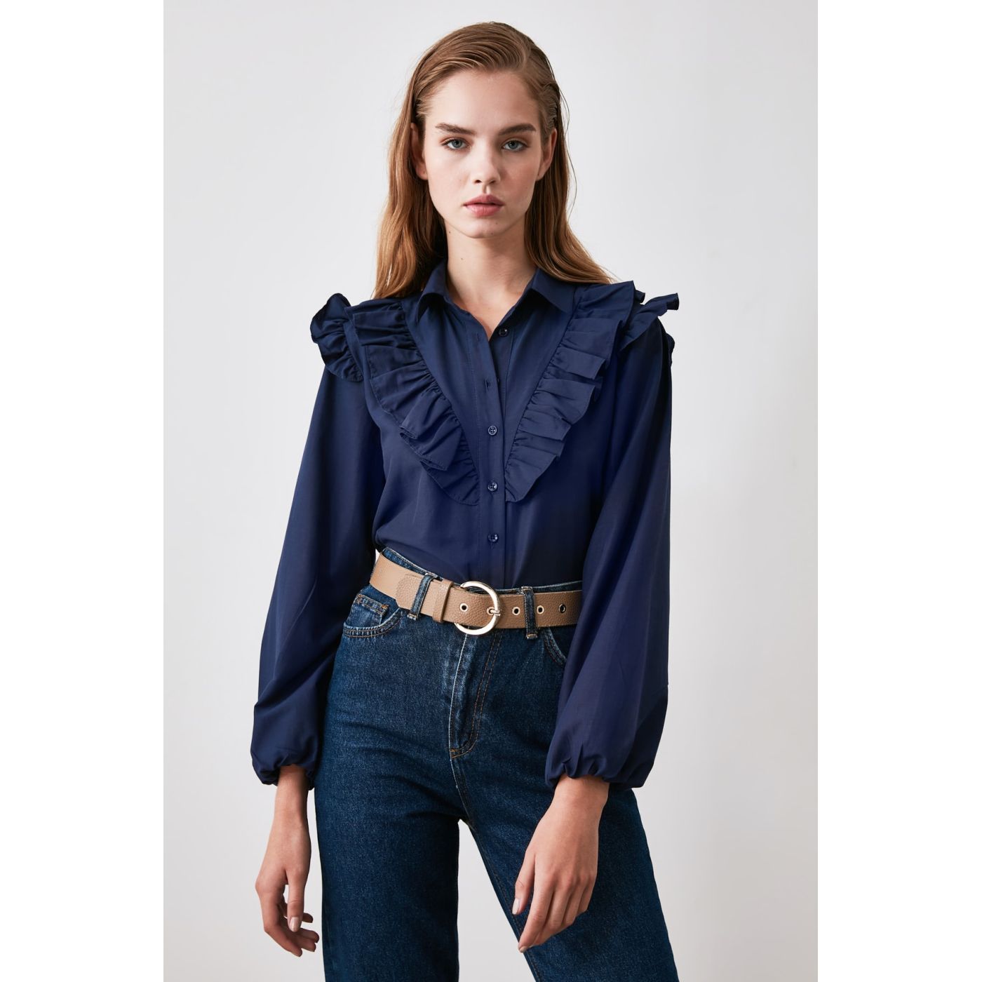 Trendyol Navy Frill Detailed Shirt