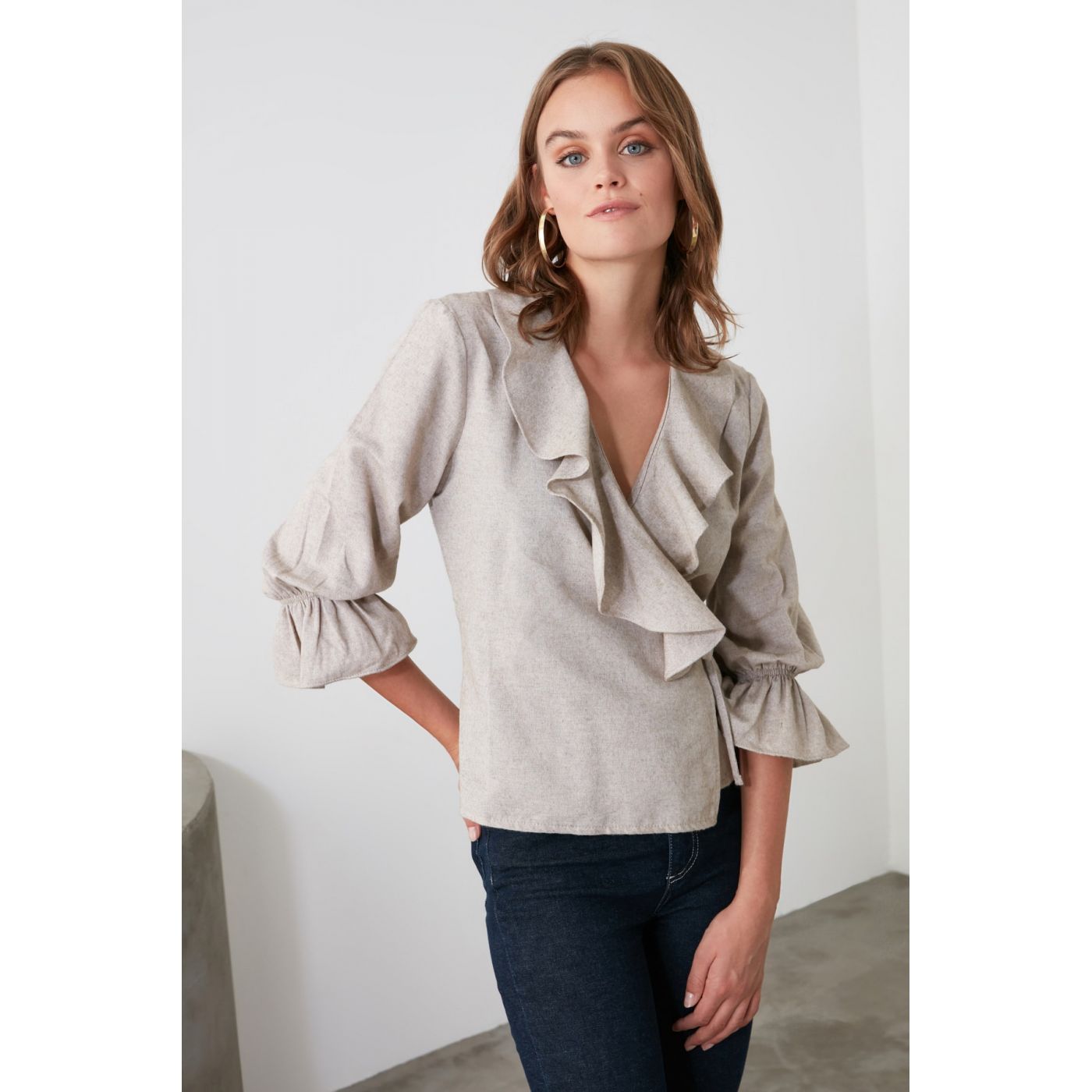 Trendyol Beige Collar Detailed Blouse