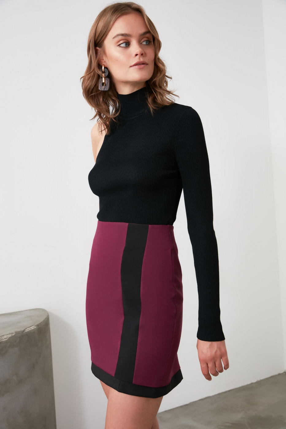Trendyol Mürdüm Striped Skirt