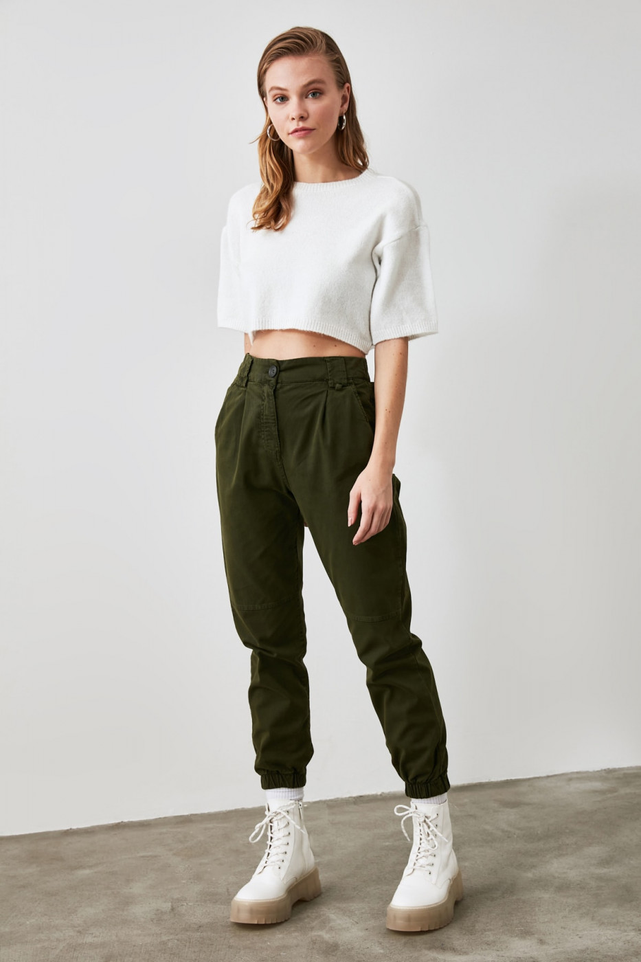Trendyol Khaki High Waist Jogger Jeans