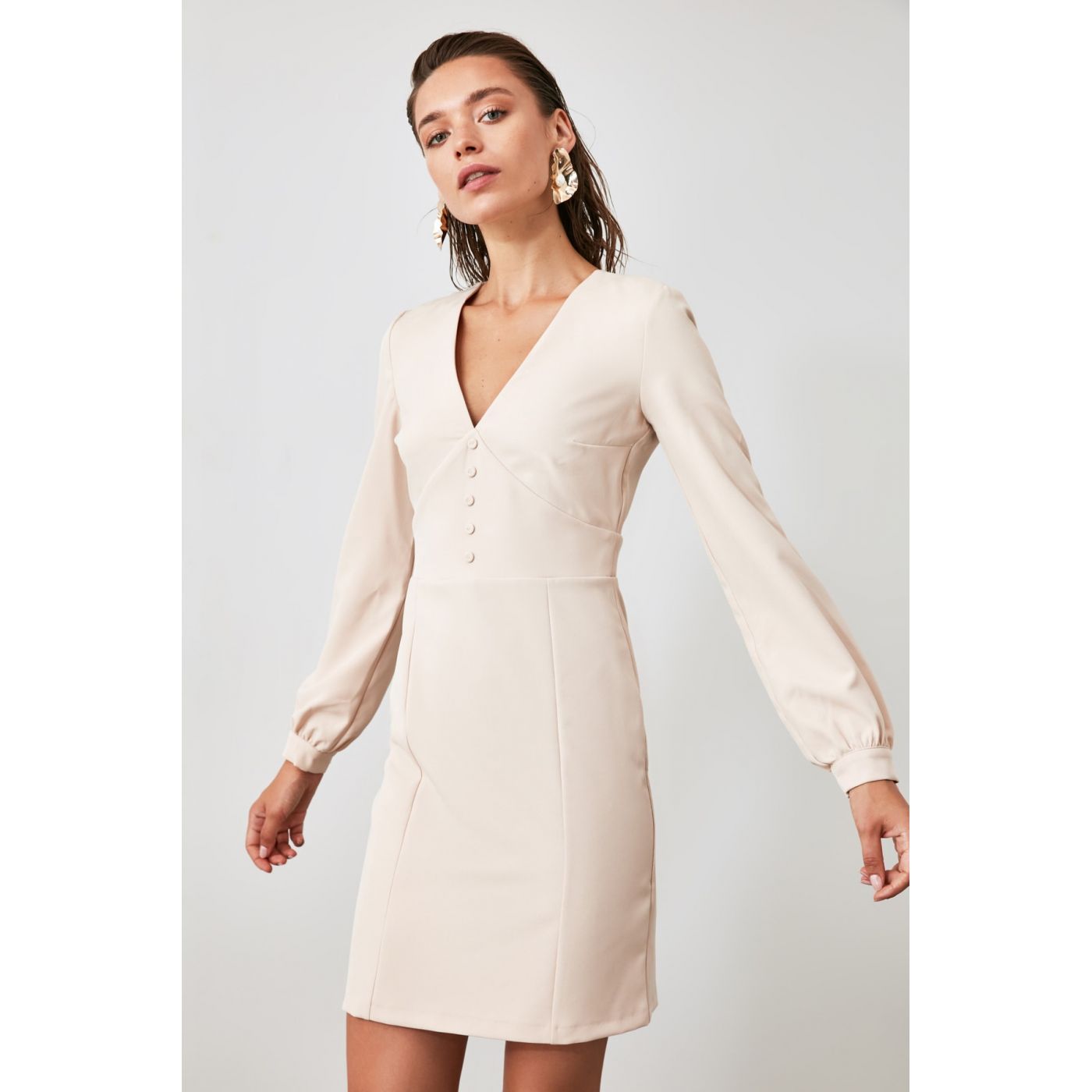 Trendyol Mink Button Detailed Dress