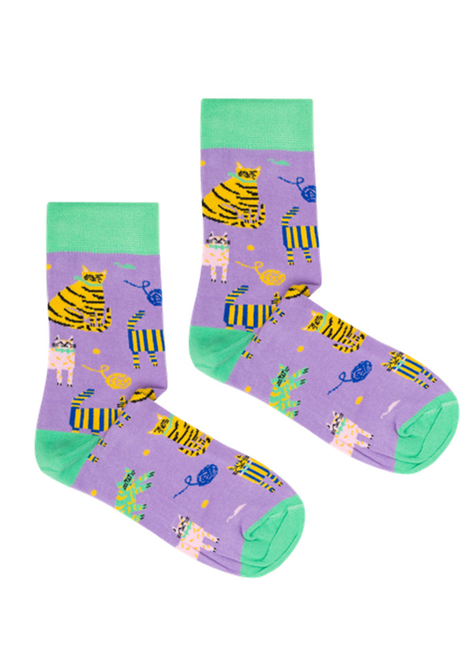 Kabak Unisex's Socks Patterned Cats Violet