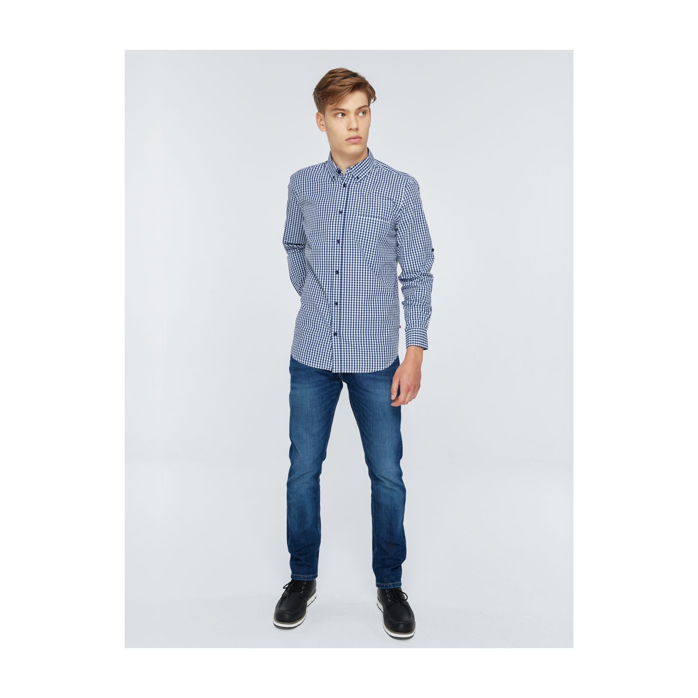 Big Star Man's Longsleeve Shirt 141675 Navy Blue-490