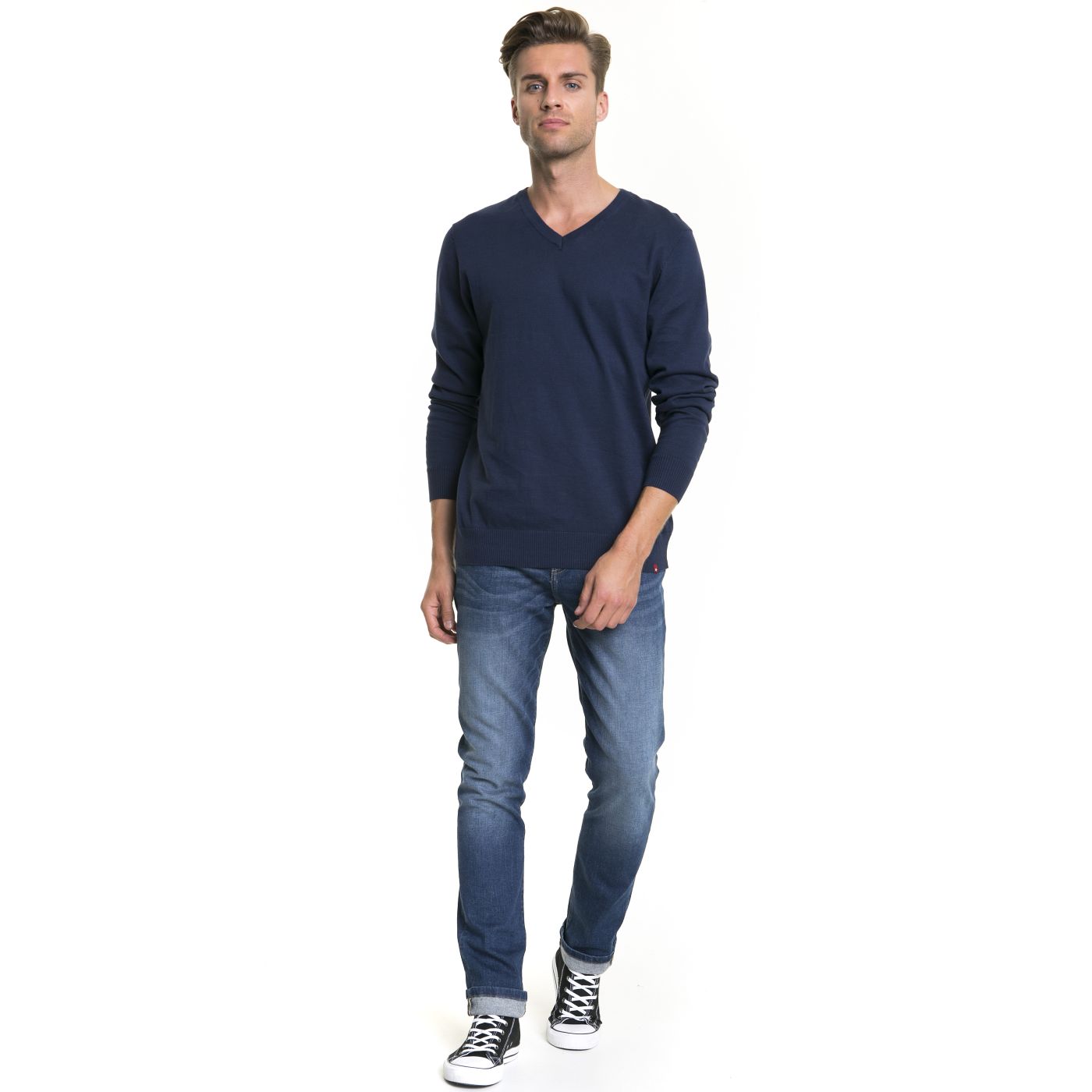 Big Star Man's V-neck Sweater 161944 Navy Blue-485