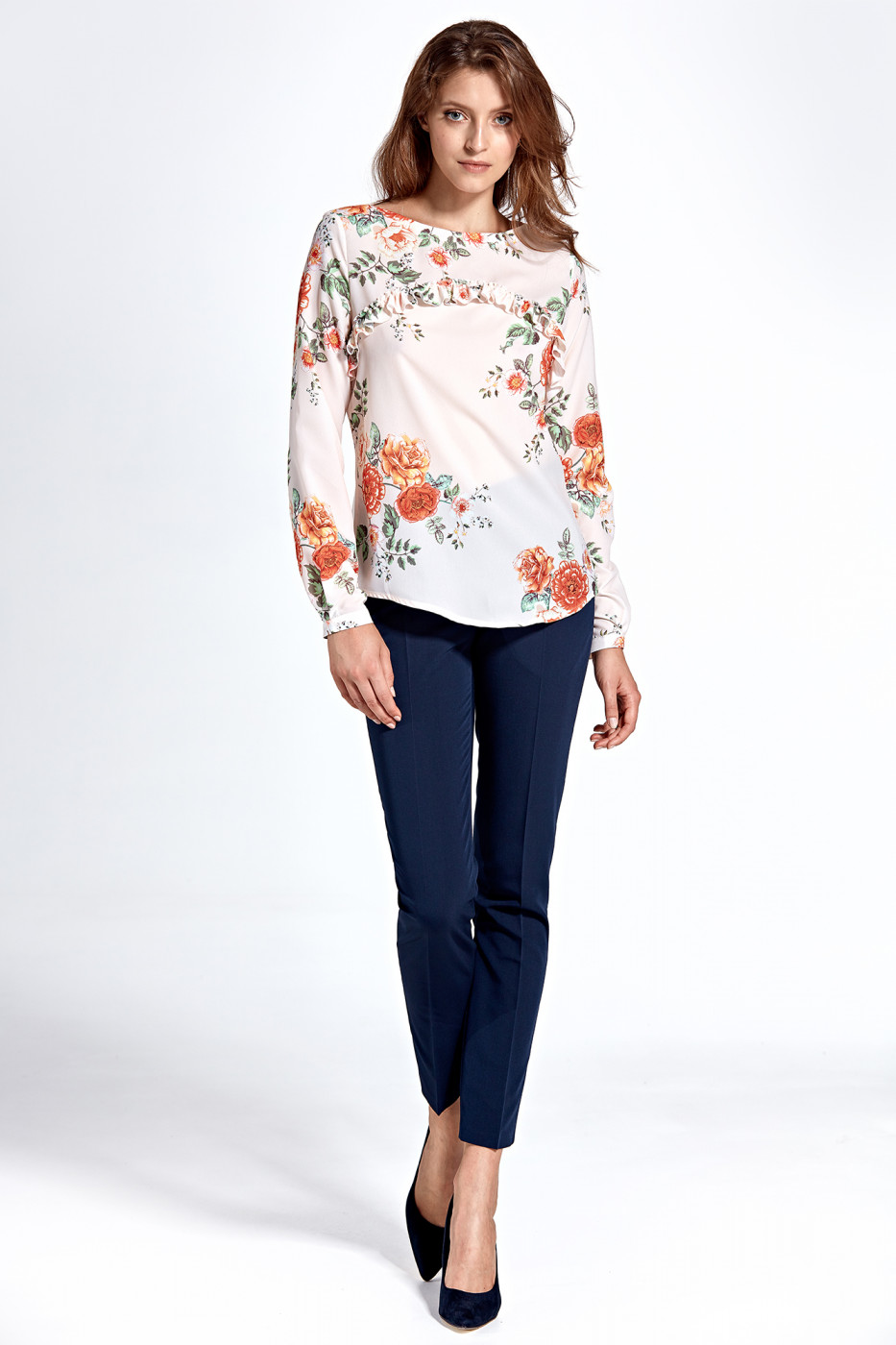 Colett Woman's Blouse Cb19 Flowers Ecru